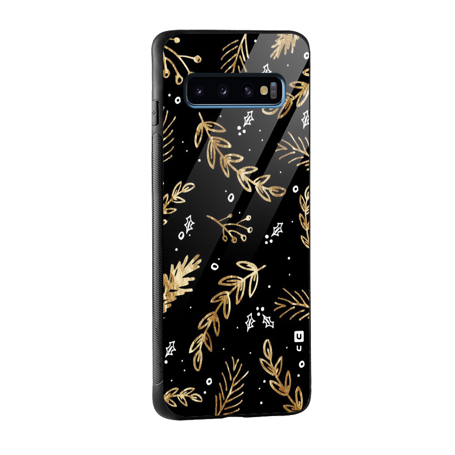 Gold Palm Leaves Glass Back Case for Galaxy S10