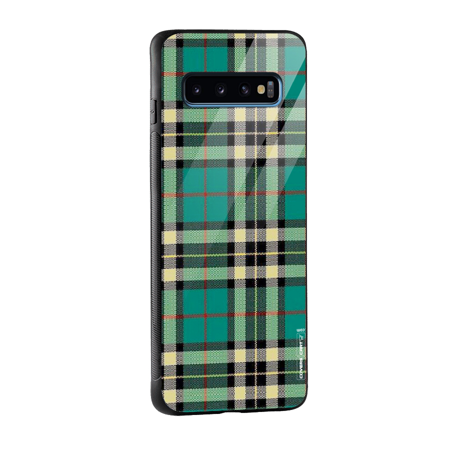 Green Check Glass Back Case for Galaxy S10