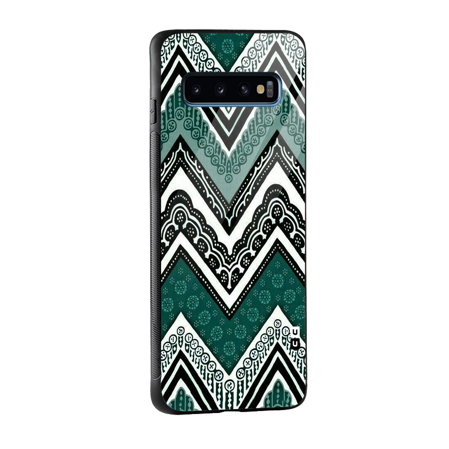 Green Chevron Glass Back Case for Galaxy S10