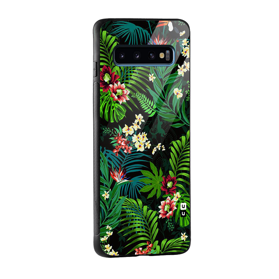 Green Leaf Design Glass Back Case for Galaxy S10
