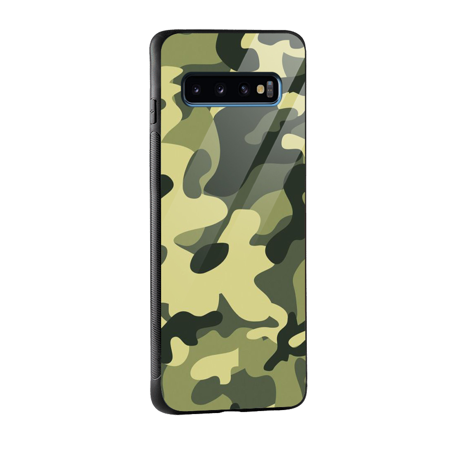 Green Military Pattern Glass Back Case for Galaxy S10