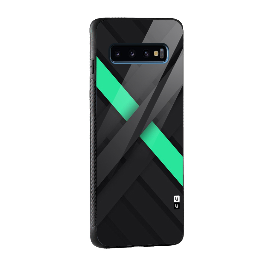 Green Stripe Diagonal Glass Back Case for Galaxy S10