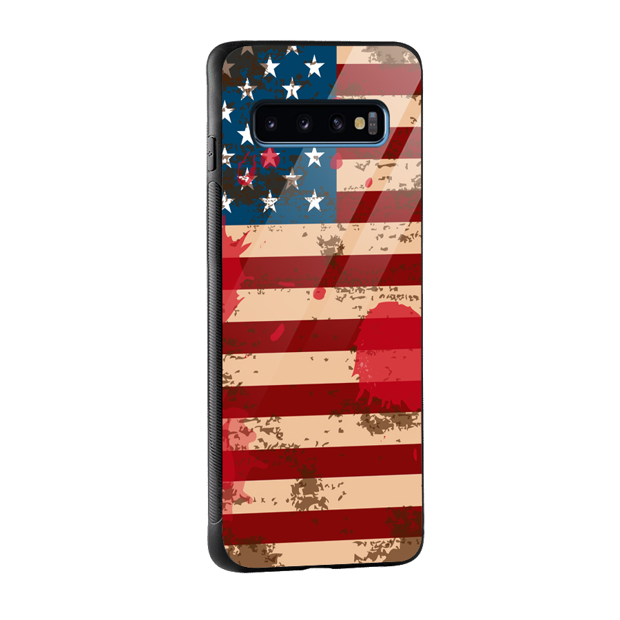 Grunge USA Flag Glass Back Case for Galaxy S10