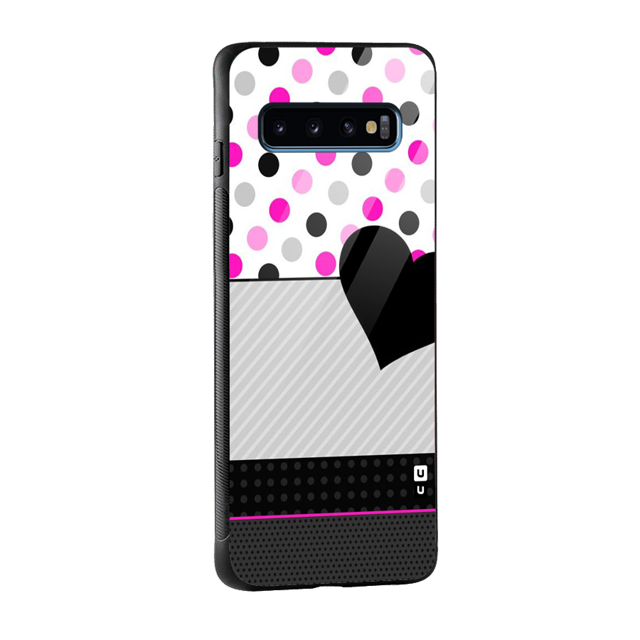 Heart Polka Stripes Glass Back Case for Galaxy S10
