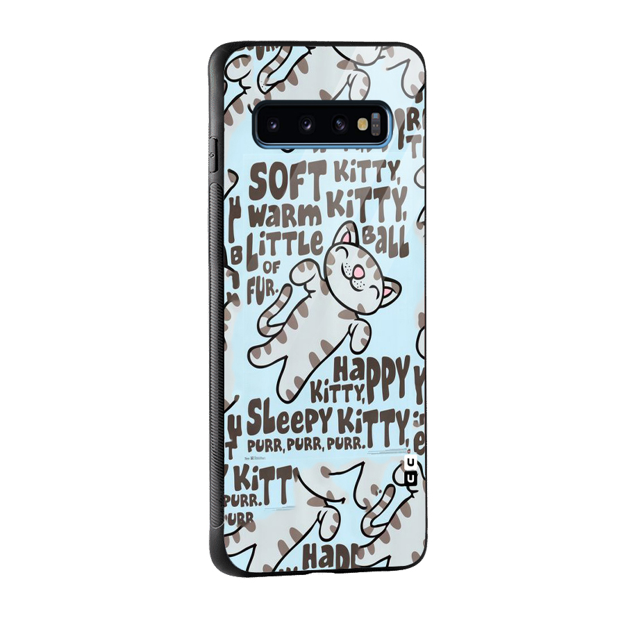 Kitty Pattern Glass Back Case for Galaxy S10