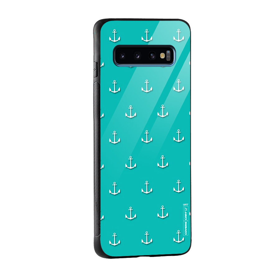 Light Blue Anchor Glass Back Case for Galaxy S10