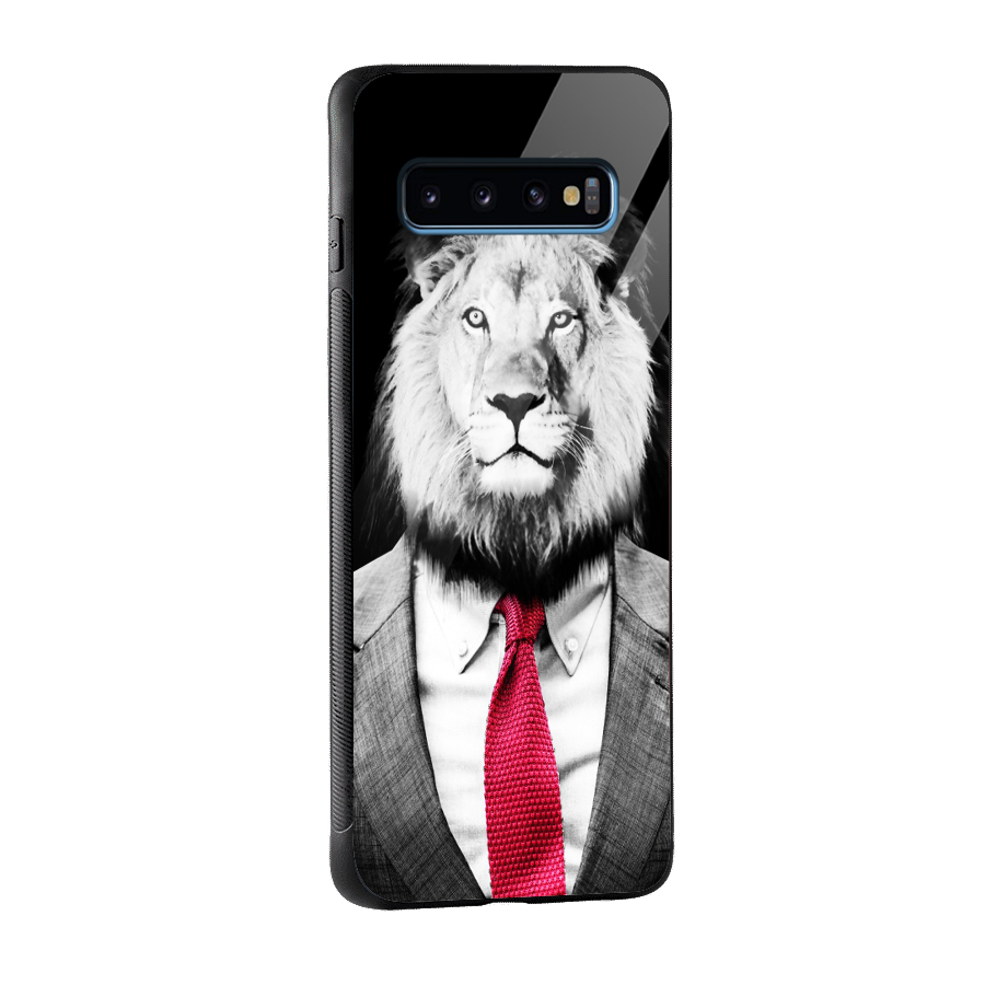 Lion with Red Tie Glass Back Case for Galaxy S10