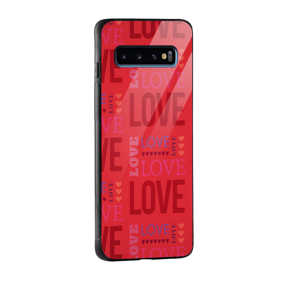 Love Pattern Glass Back Case for Galaxy S10