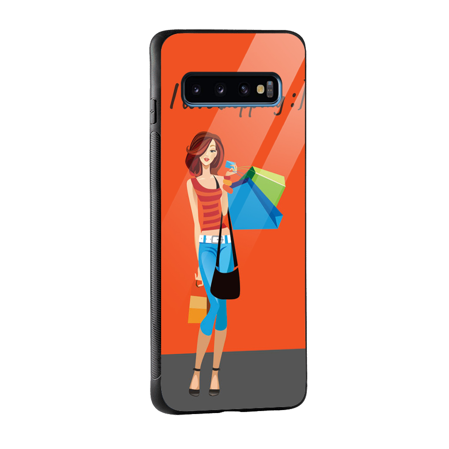 Love Shopping Classy Girl Glass Back Case for Galaxy S10