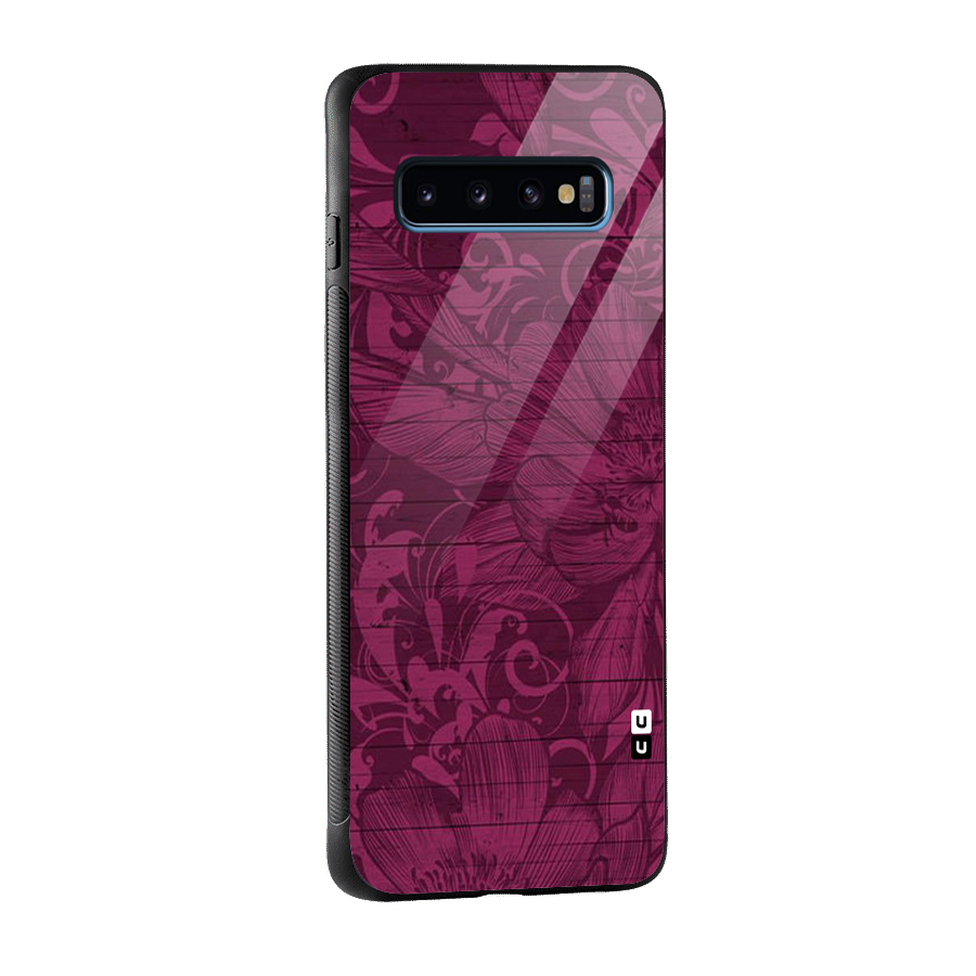 Magenta Floral Pattern Glass Back Case for Galaxy S10