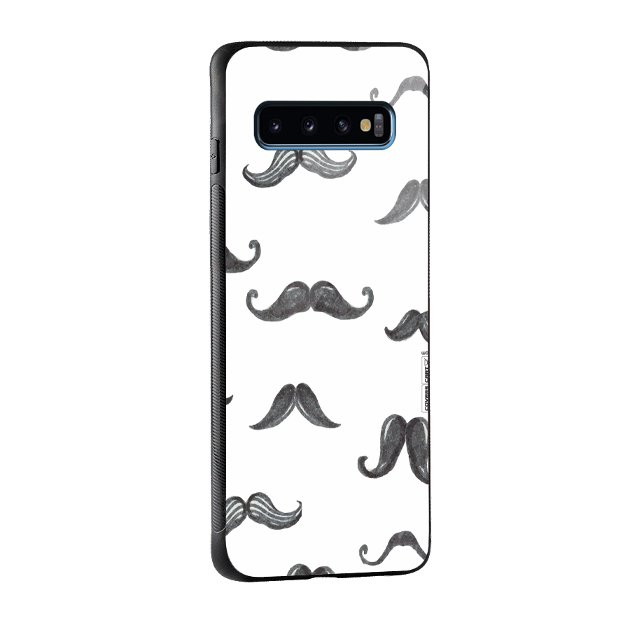 Moustache Pattern (Black) Glass Back Case for Galaxy S10