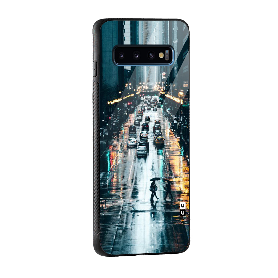 NY Streets Rainy Glass Back Case for Galaxy S10