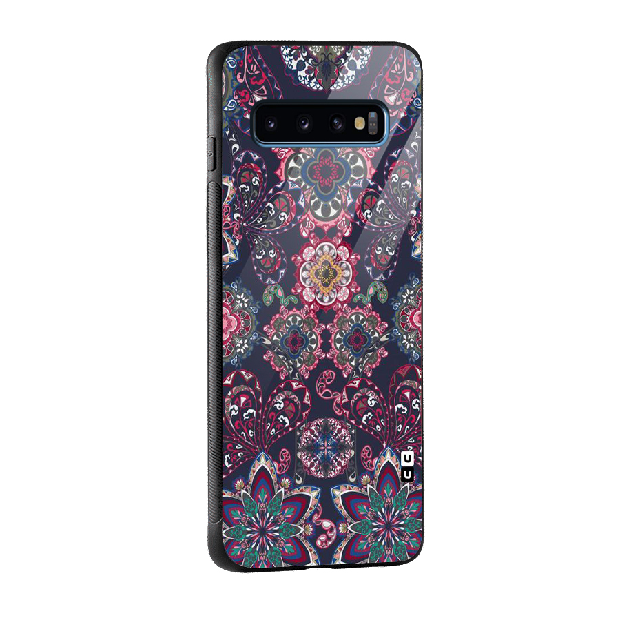 Navy Blue Bloom Pattern Glass Back Case for Galaxy S10