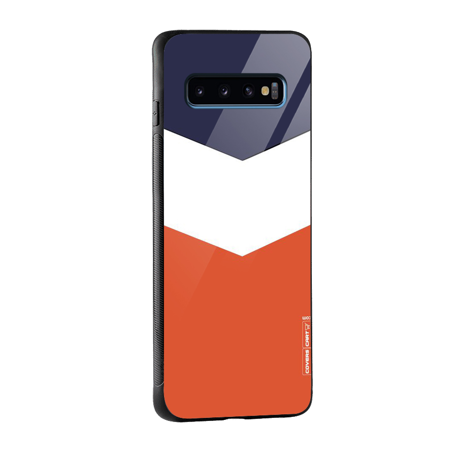Navy Blue White Orange Arrow Glass Back Case for Galaxy S10