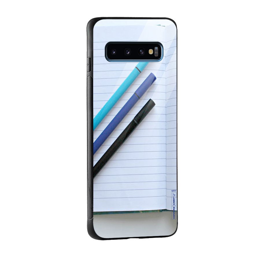 Notebook And Pens Glass Back Case for Galaxy S10