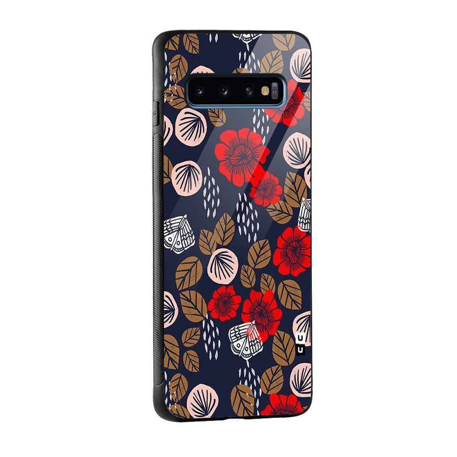Orange Flora Glass Back Case for Galaxy S10