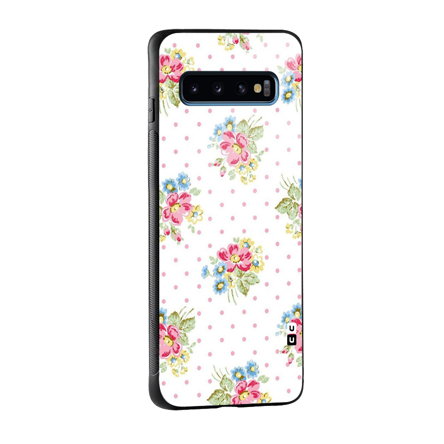 Painted Polka Floral Glass Back Case for Galaxy S10