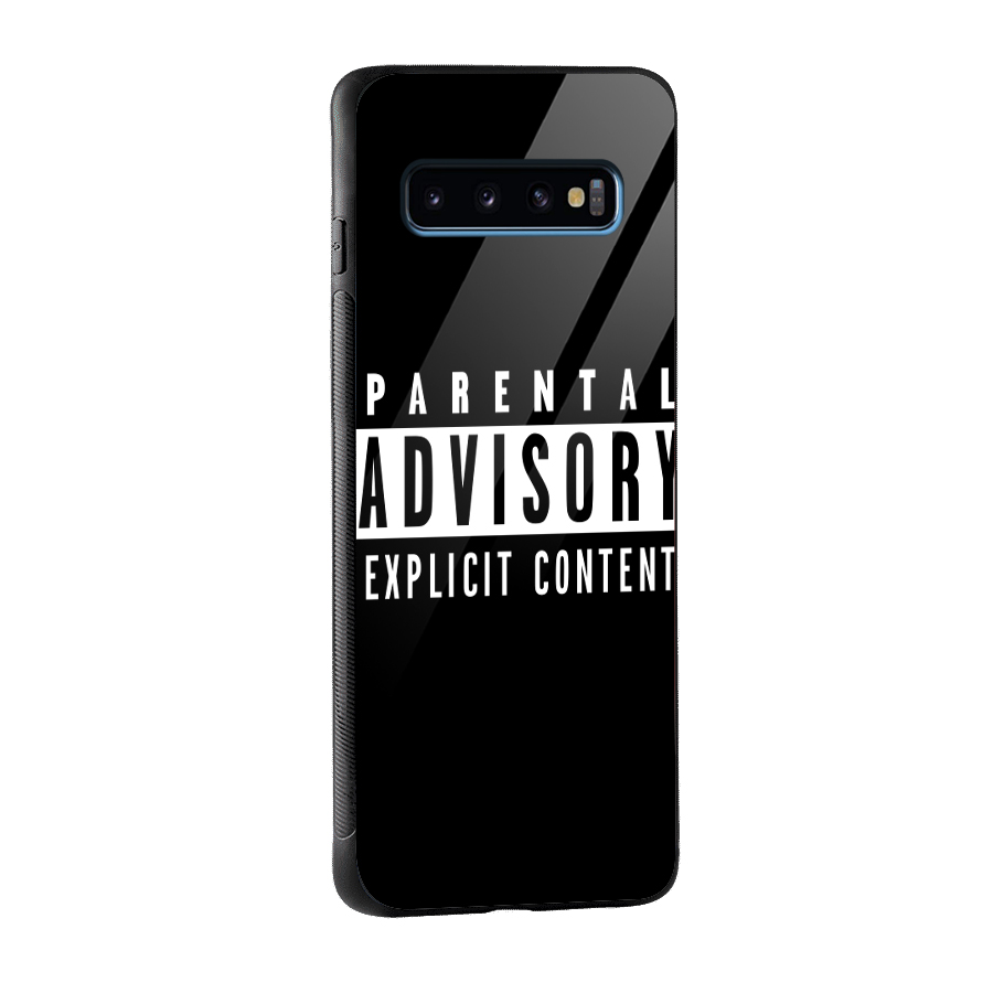 Parental Advisory Label Glass Back Case for Galaxy S10