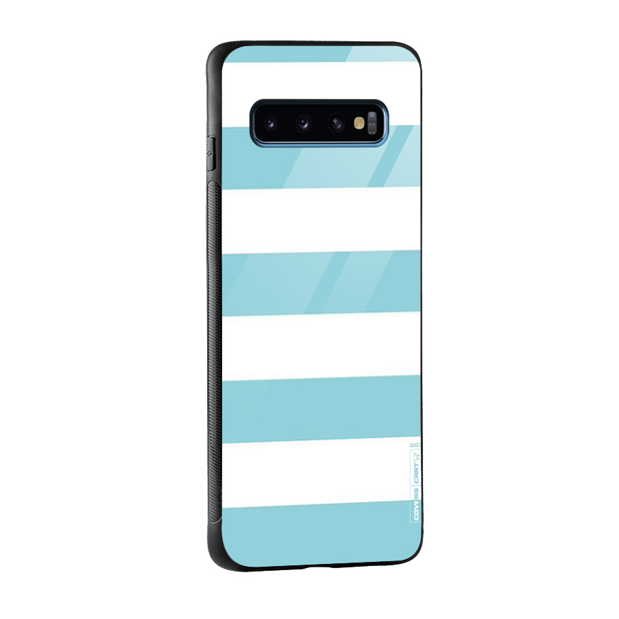 Pastel Blue White Stripes Glass Back Case for Galaxy S10