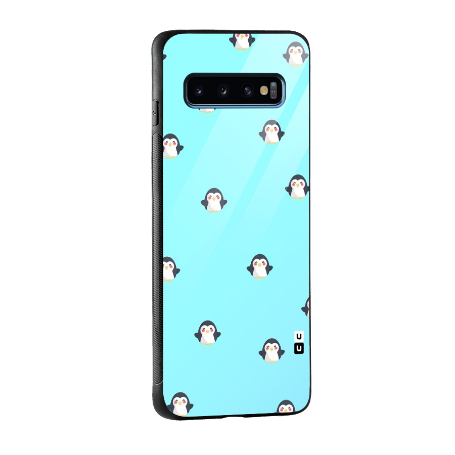 Penguins Pattern Print Glass Back Case for Galaxy S10