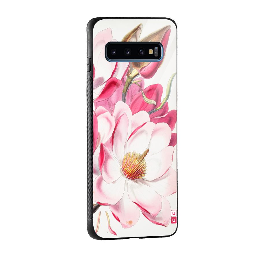 Pink Beautiful Flower Glass Back Case for Galaxy S10