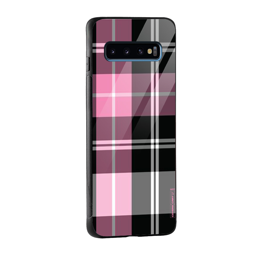 Pink Black Check Glass Back Case for Galaxy S10