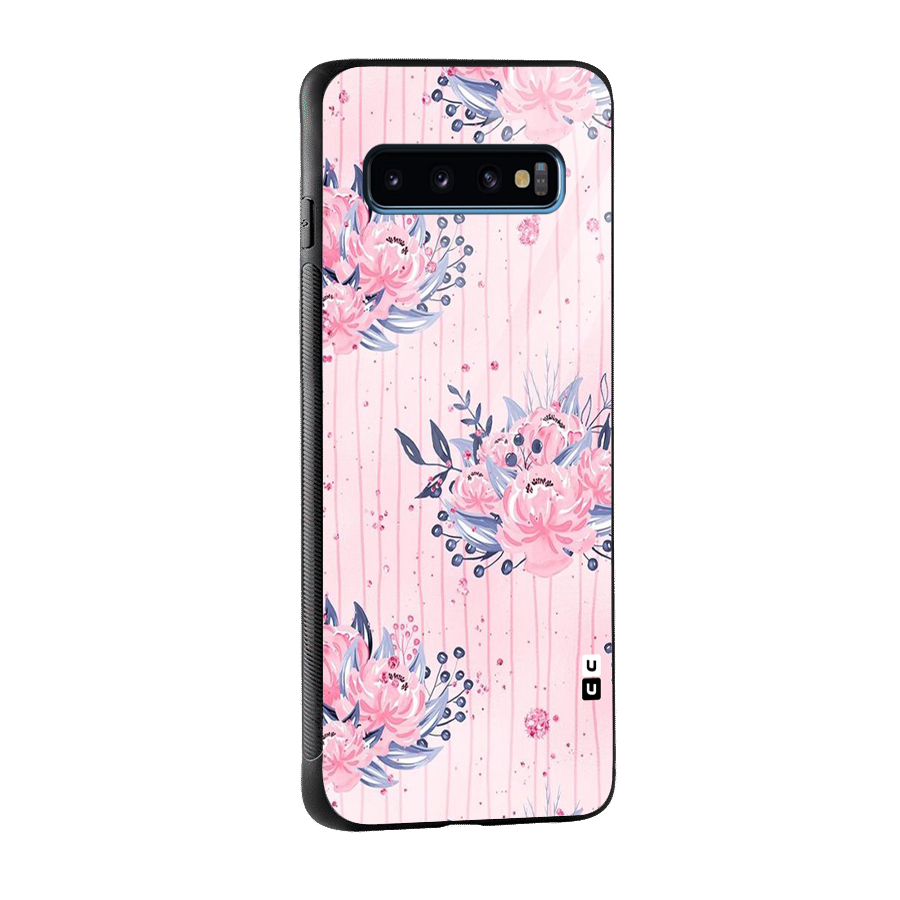Pink Floral and Stripes Glass Back Case for Galaxy S10