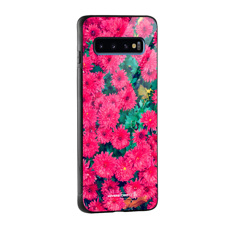 Pink Flowers Glass Back Case for Galaxy S10