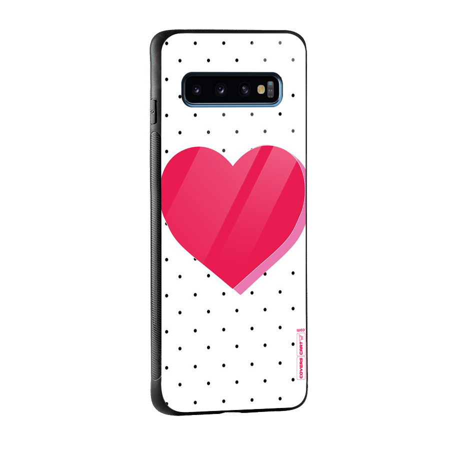 Pink Polka Heart Glass Back Case for Galaxy S10