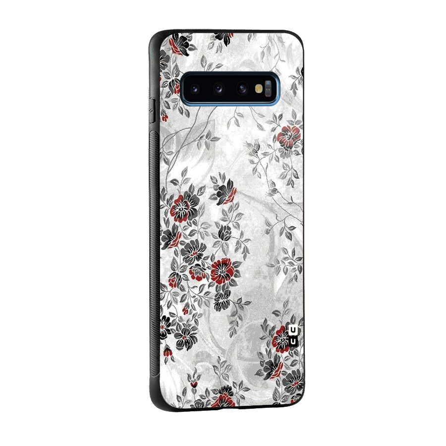 Pleasing Grey Floral Glass Back Case for Galaxy S10
