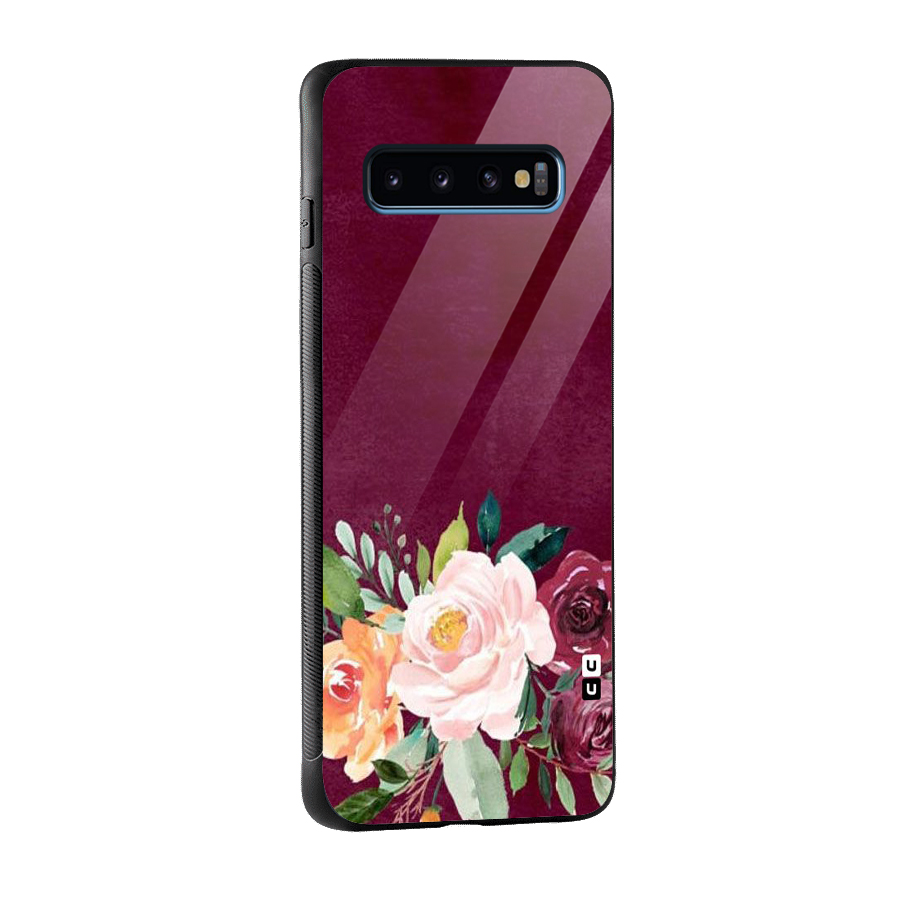 Plum Floral Design Glass Back Case for Galaxy S10