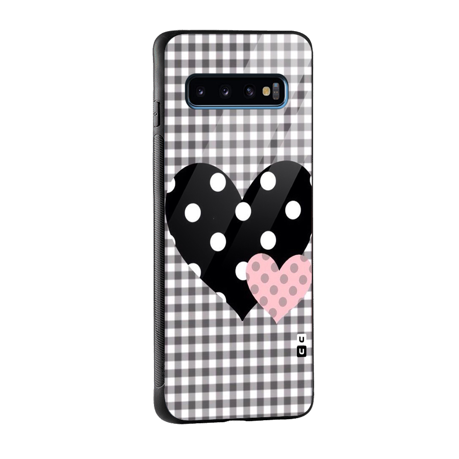 Polka Check Hearts Glass Back Case for Galaxy S10