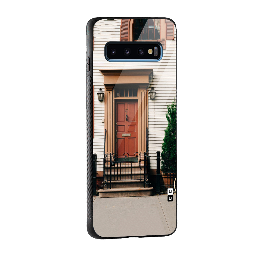 Pretty Orange Door Glass Back Case for Galaxy S10