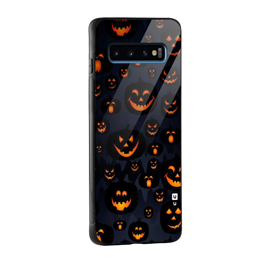 Pumpkin Smile Pattern Glass Back Case for Galaxy S10