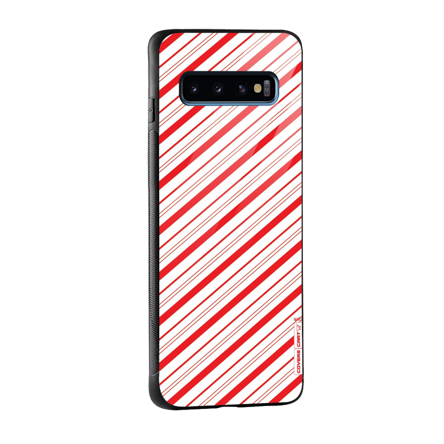 Red And White Diagonal Stripes Glass Back Case for Galaxy S10