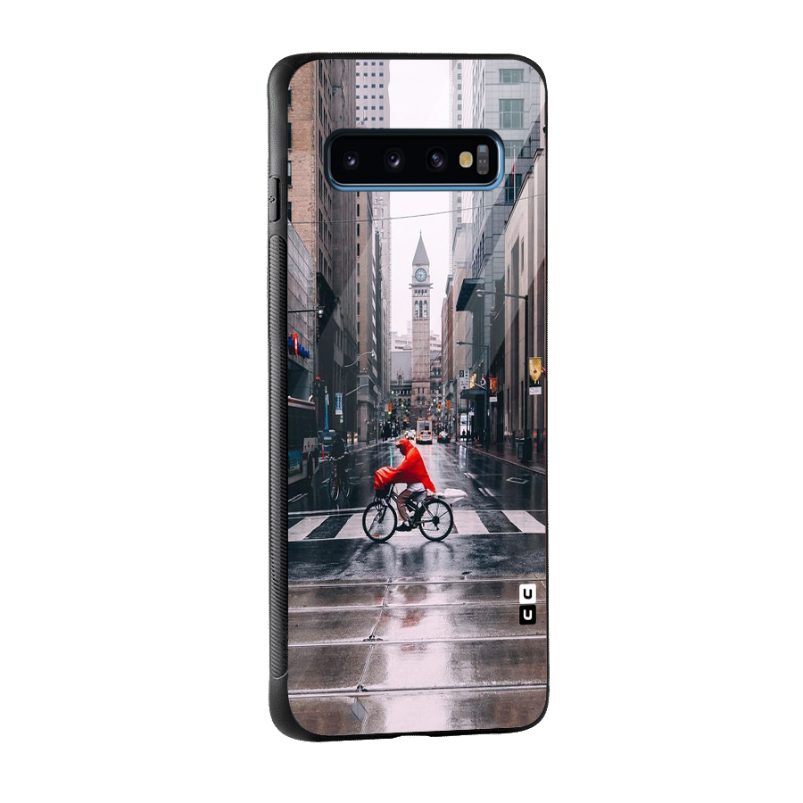 Red Bicycle Street Glass Back Case for Galaxy S10