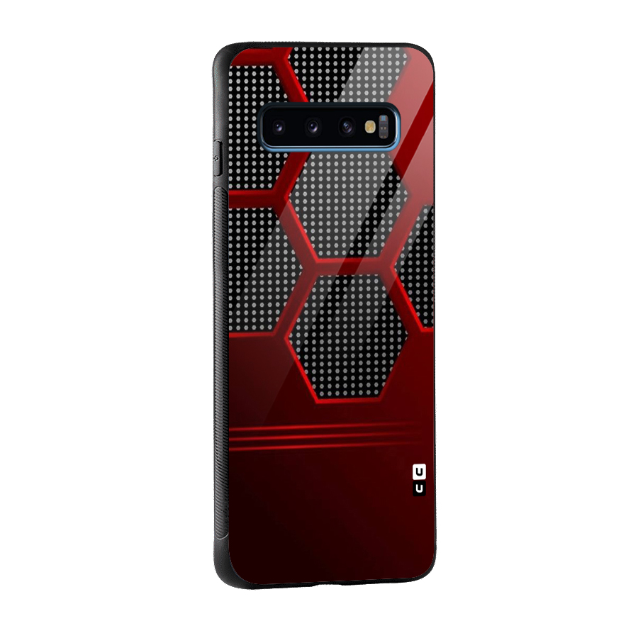 Red Black Hexagons Glass Back Case for Galaxy S10
