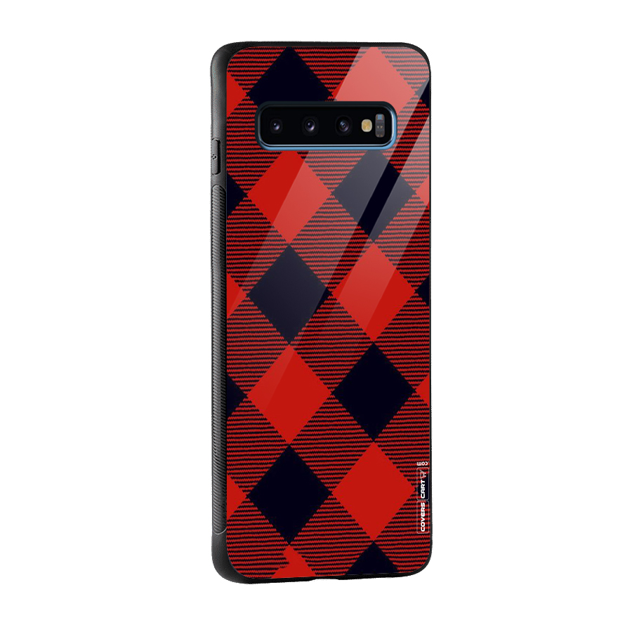 Red Diagonal Check Glass Back Case for Galaxy S10
