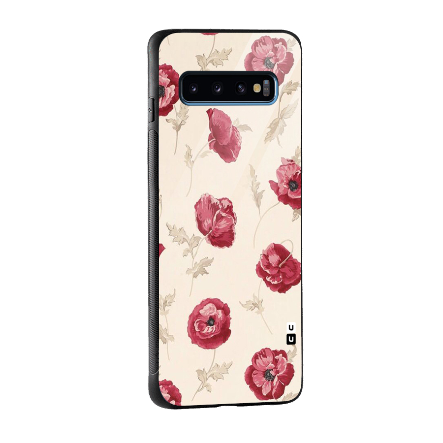 Red Rose Floral Art Glass Back Case for Galaxy S10