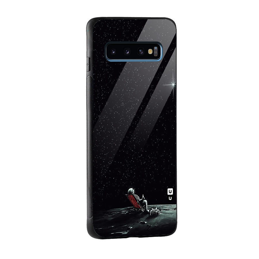 Resting Spaceman Face Glass Back Case for Galaxy S10