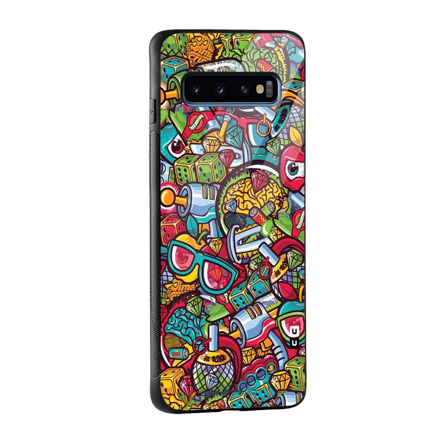 Retro Diamond Design Glass Back Case for Galaxy S10