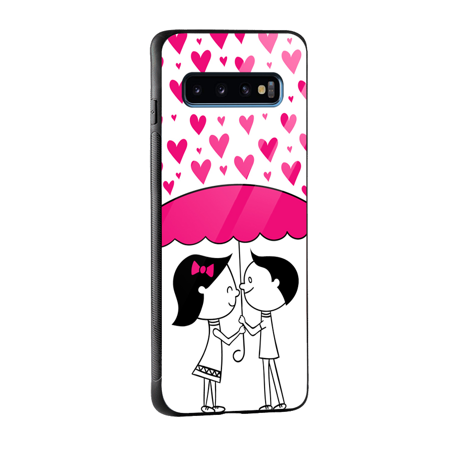Romantic Couples with Hearts Glass Back Case for Galaxy S10