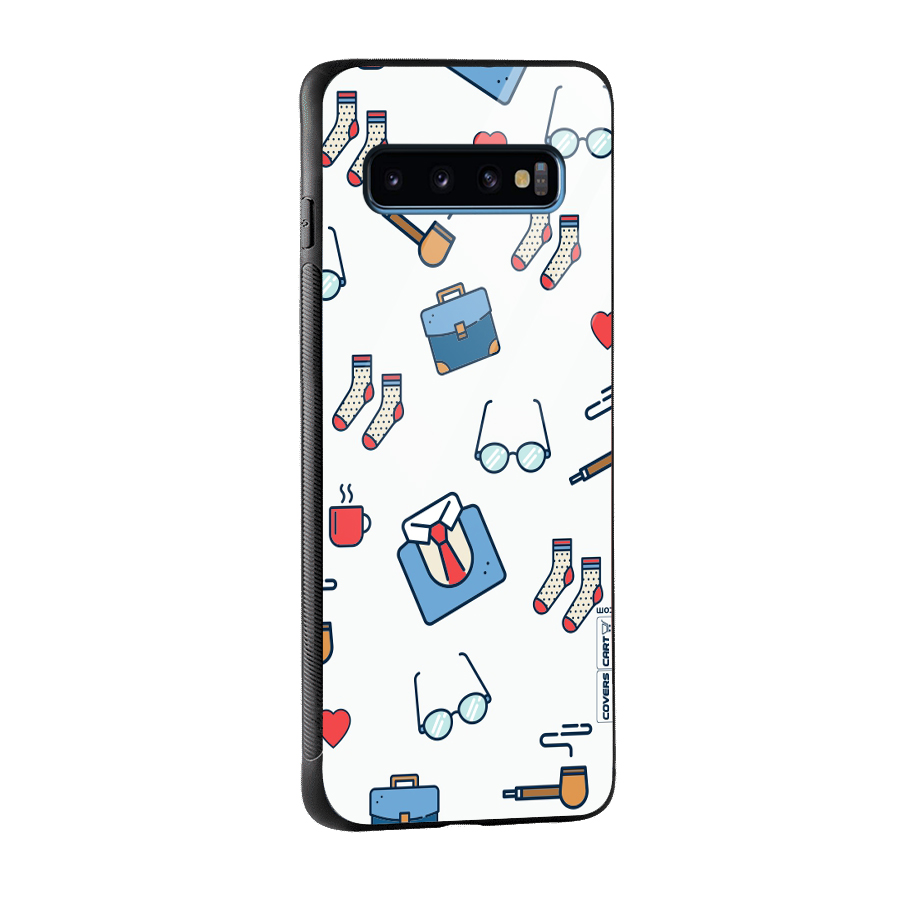 Shirt Spectacles Pattern Glass Back Case for Galaxy S10
