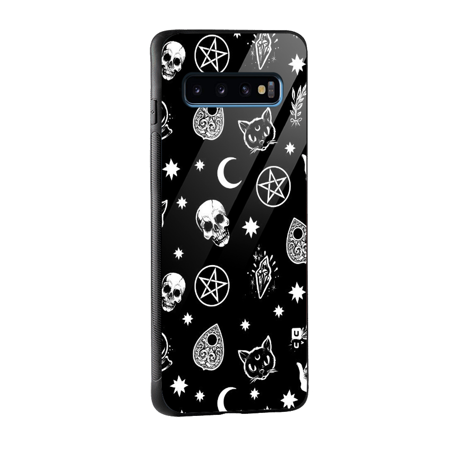 Skull Moon Design Glass Back Case for Galaxy S10