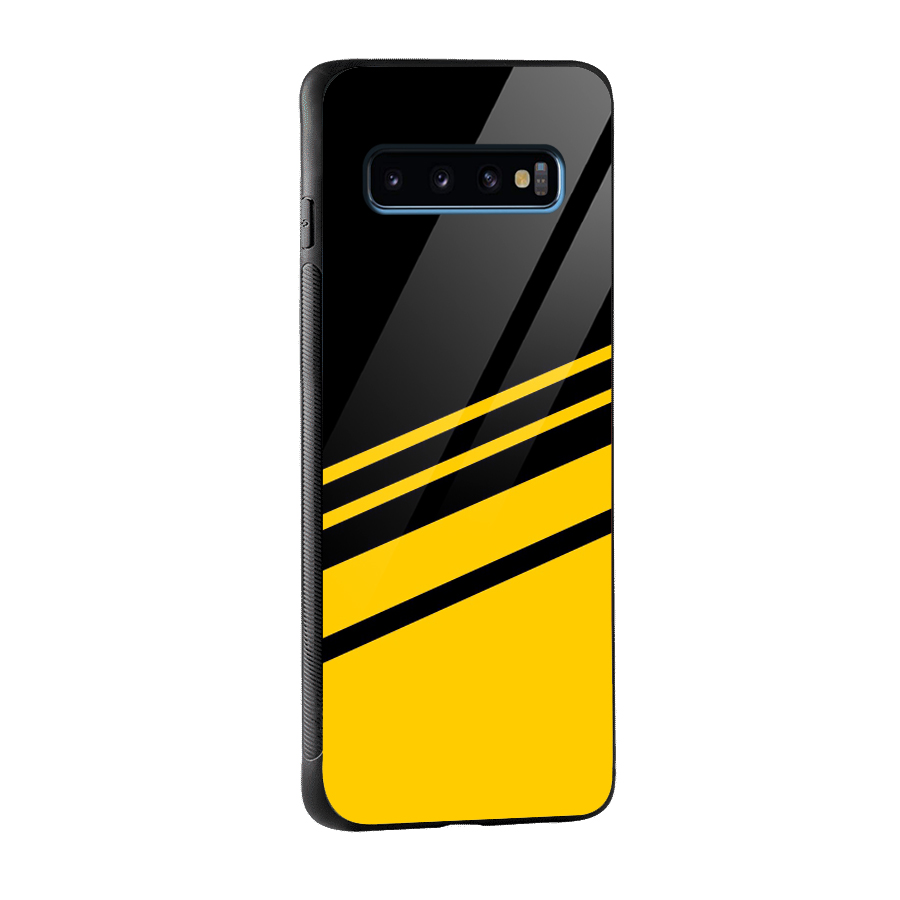 Slant Yellow Stripes Glass Back Case for Galaxy S10
