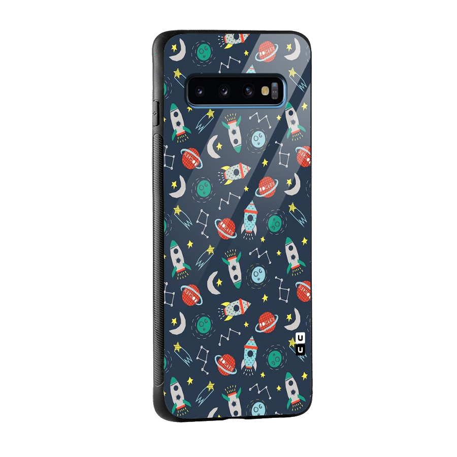 Space Rocket Pattern Glass Back Case for Galaxy S10