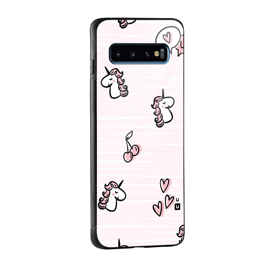 Strawberries And Unicorns Glass Back Case for Galaxy S10
