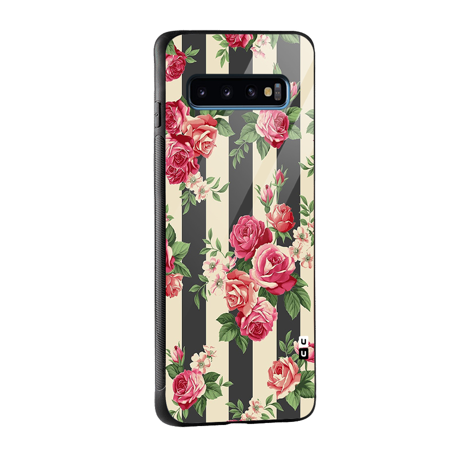 Stripes And Floral Glass Back Case for Galaxy S10