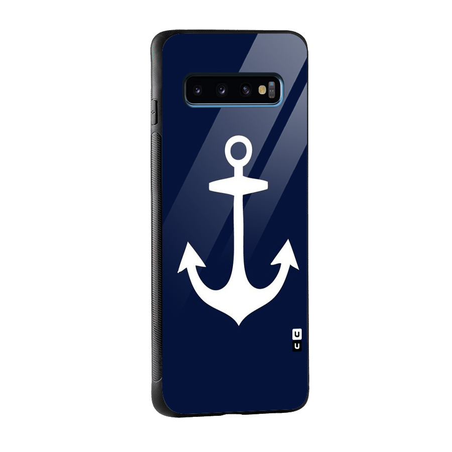 Stylish Anchor Design Glass Back Case for Galaxy S10
