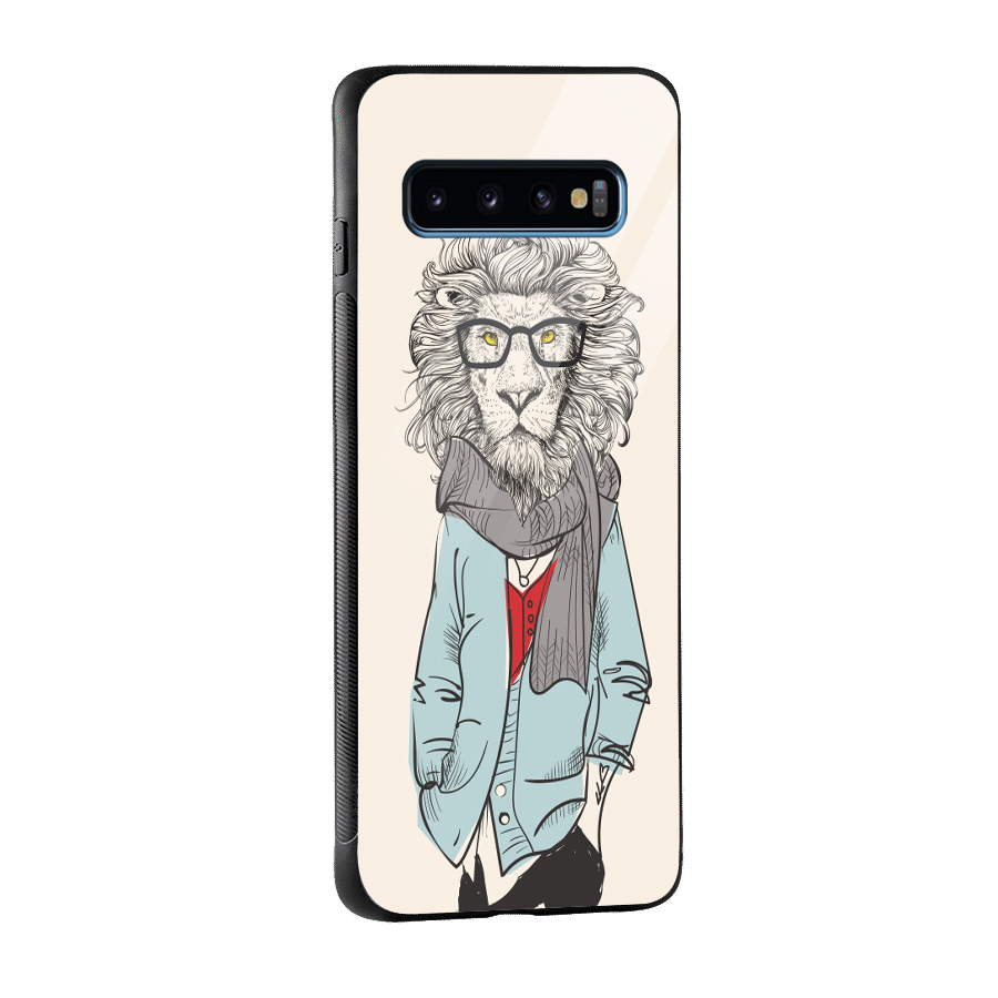 Stylish Lion Glass Back Case for Galaxy S10
